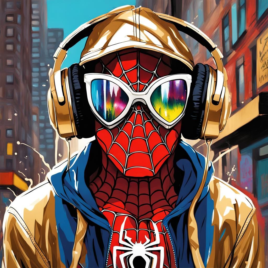Miles Morales Graffiti Art with Hoodie and Headphones