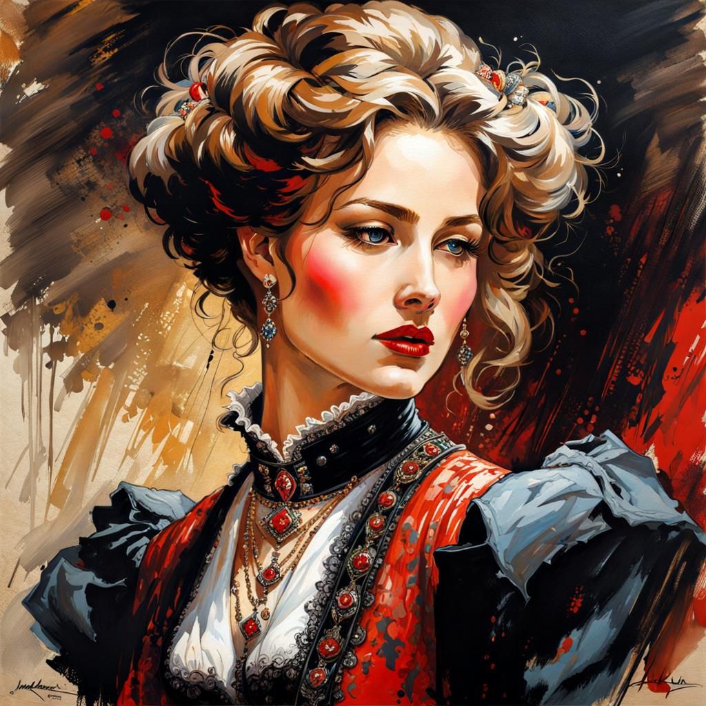 Victorian Hungarian Beauty in Ink Splash Art