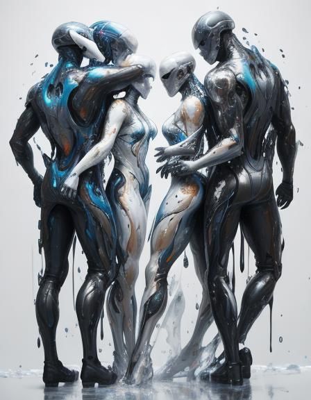 Abstract Humans Melting: Acrylic and Graphite Fusion