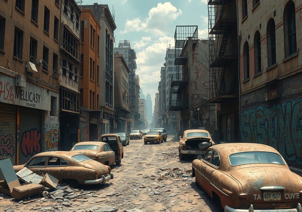 Gritty Post-Industrial Cityscape Digital Painting