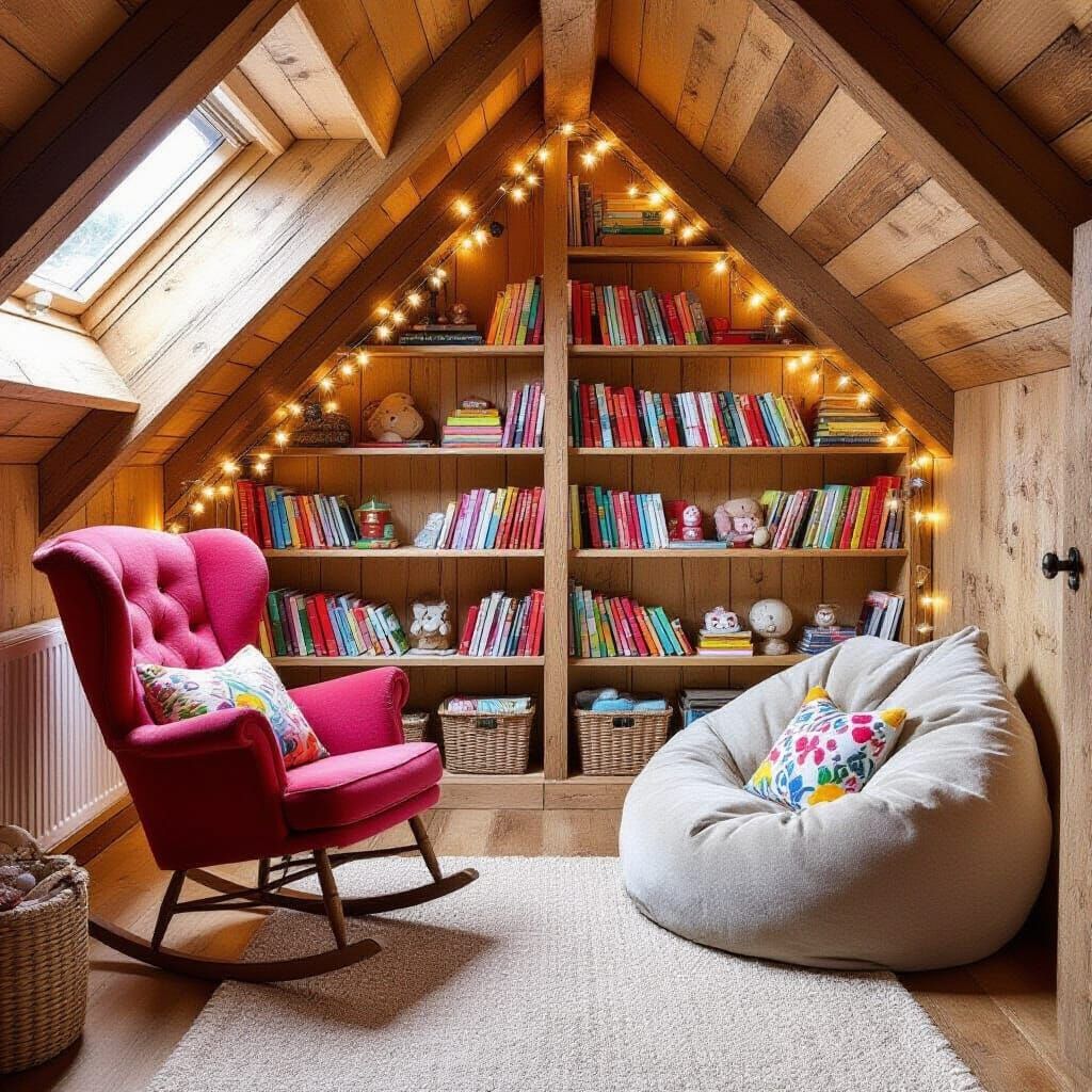 Cozy Attic Kids' Room with Fairy Lights