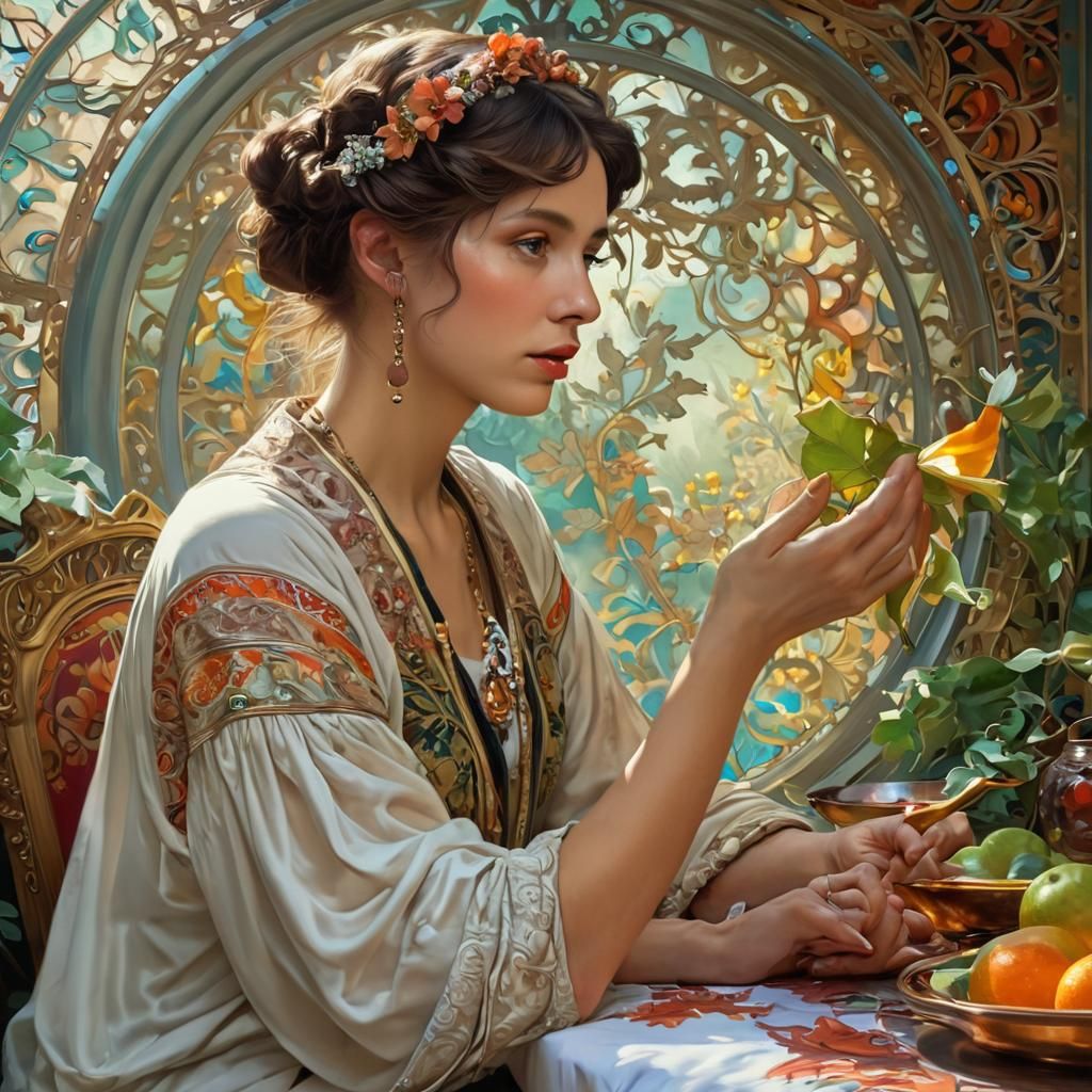 Hyperrealistic Banquet in Art Nouveau Style