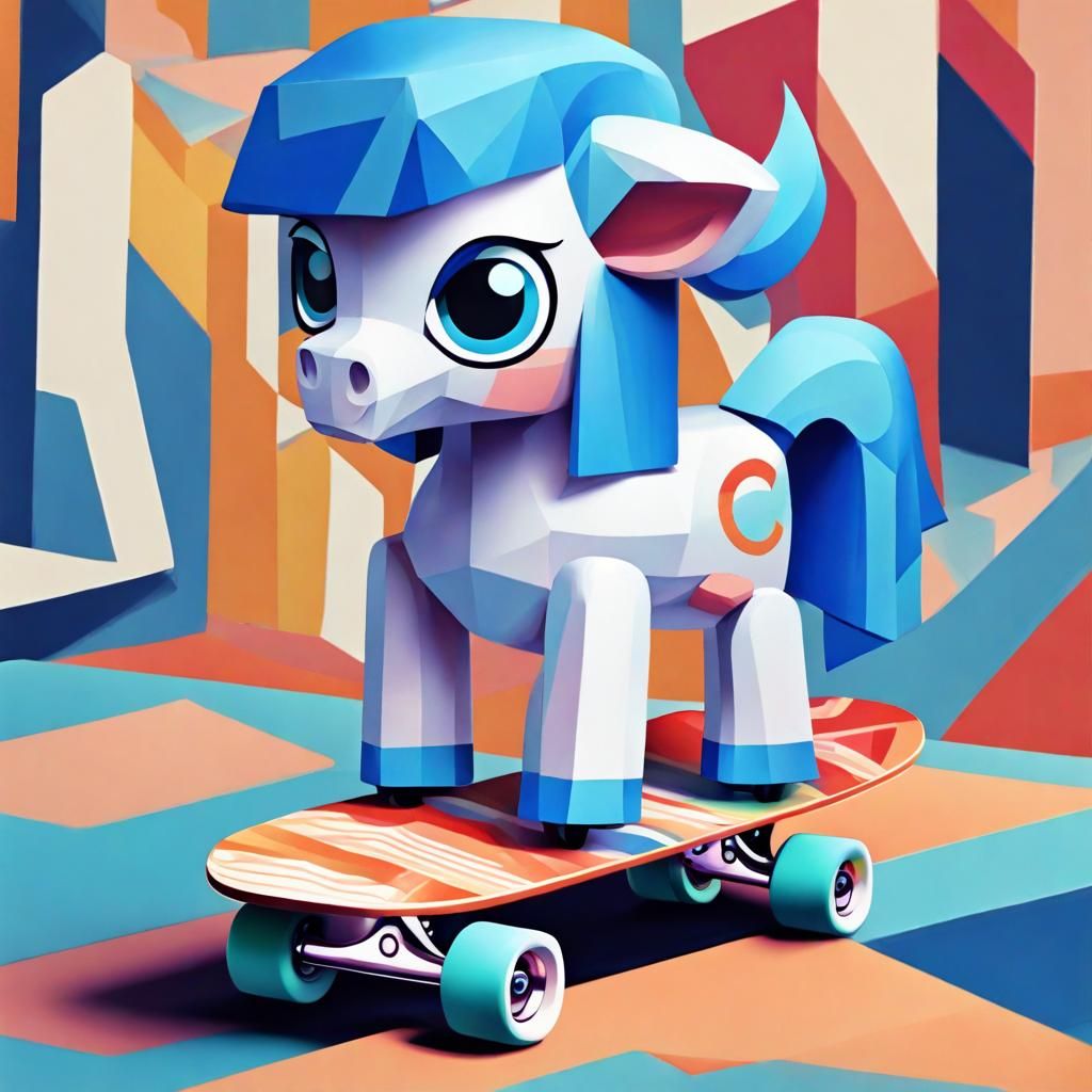 Marshmallow Pony Skateboarder in Tokyo, Geometric Fauvism