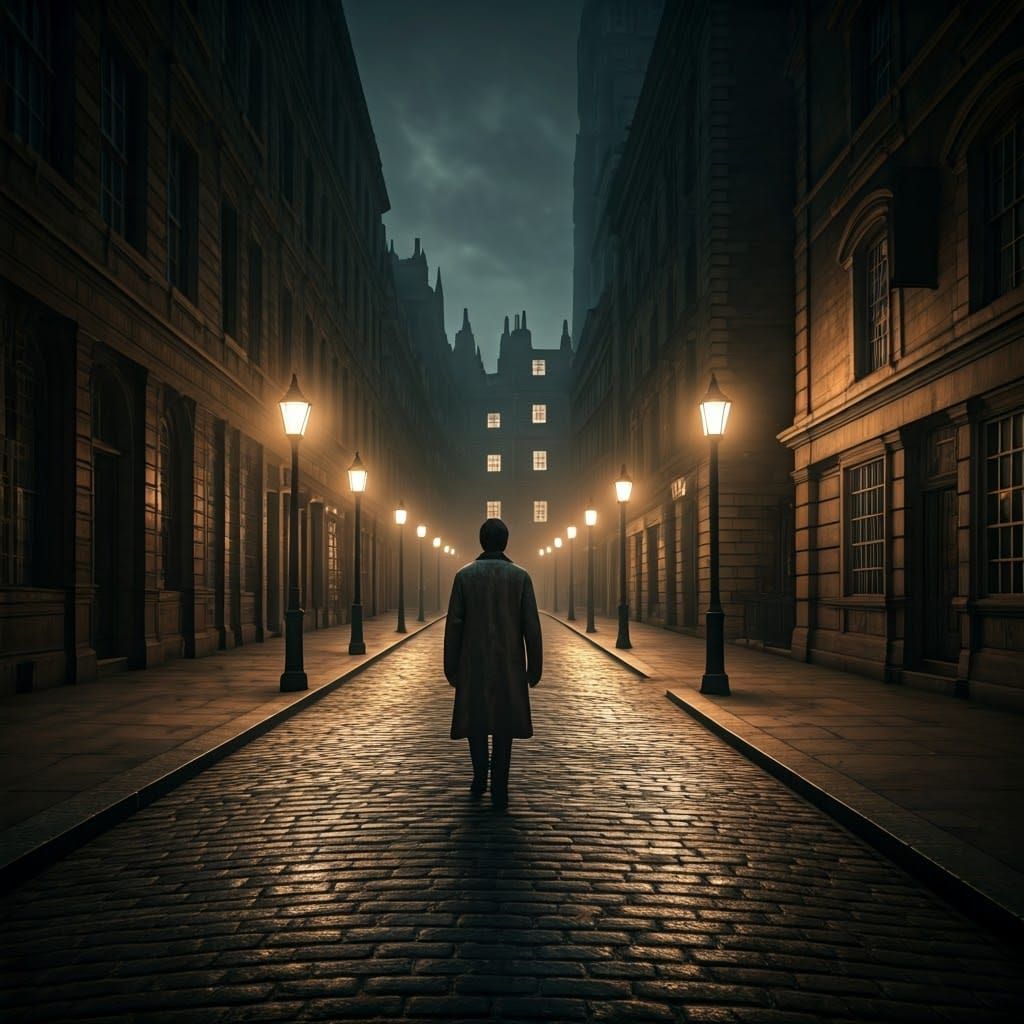 Rainy London Street Scene in Escher Style