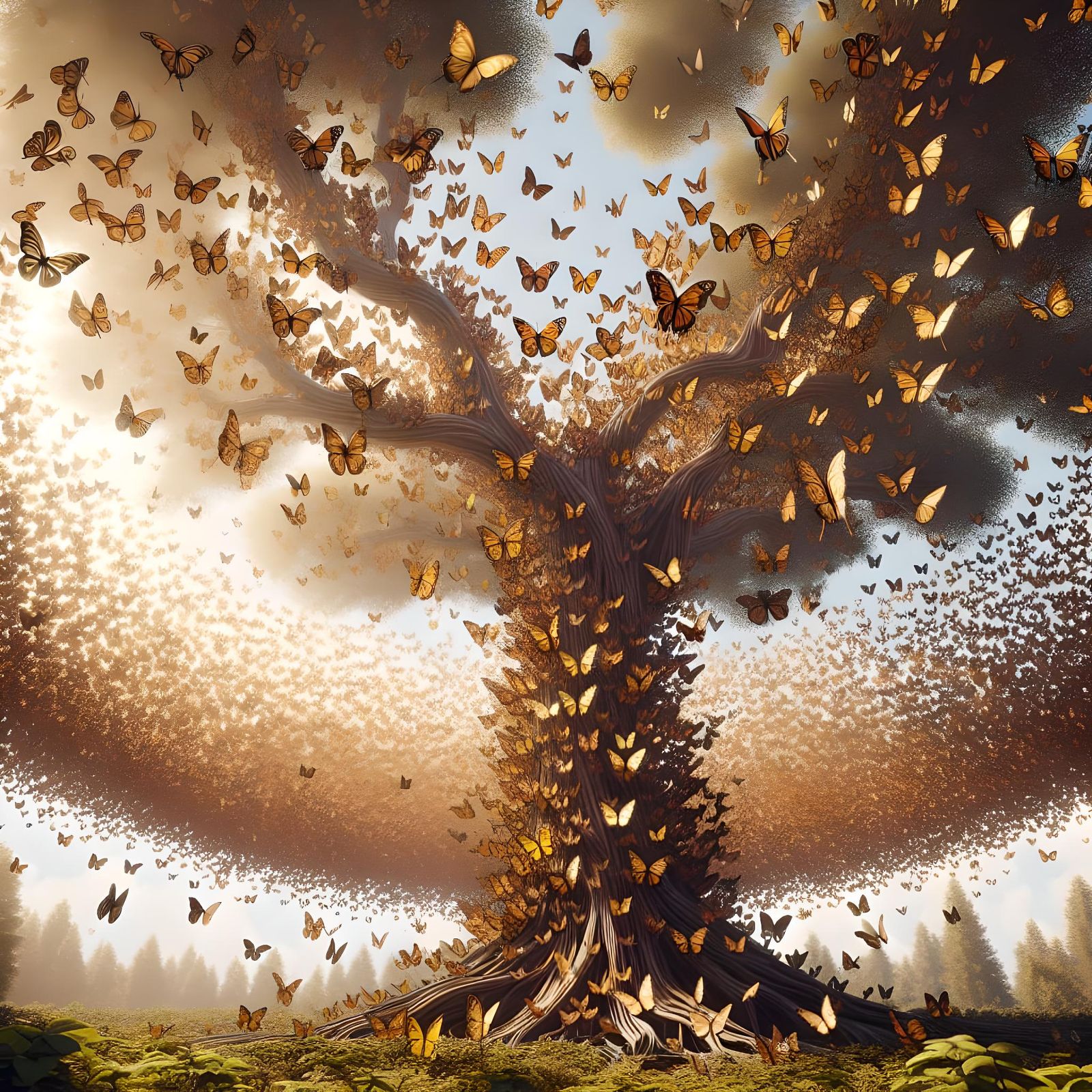 Butterfly Swarm Forms a Tree: 3D Rendered Image