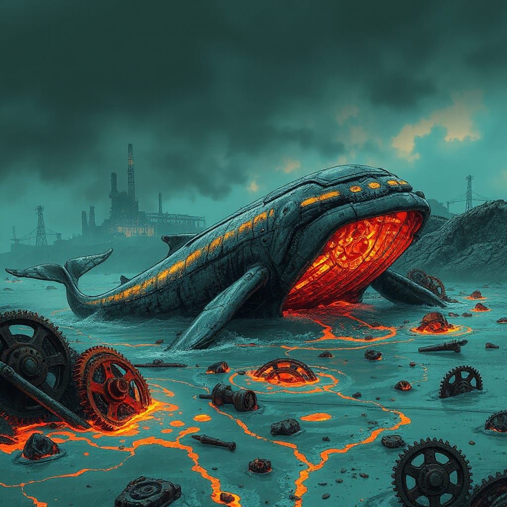 Bio-luminescent Whale in Molten Metal Sea