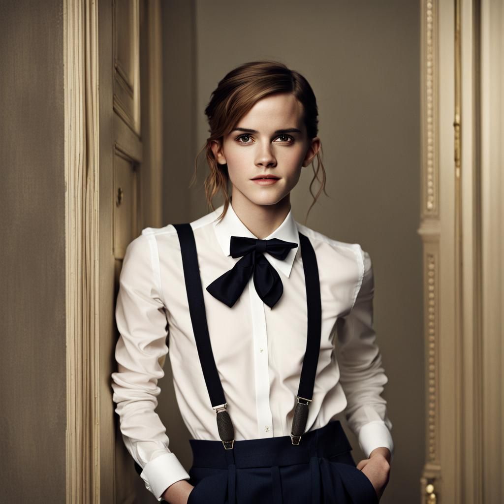Woman in Suspenders and Bow Tie with Suit Jacket