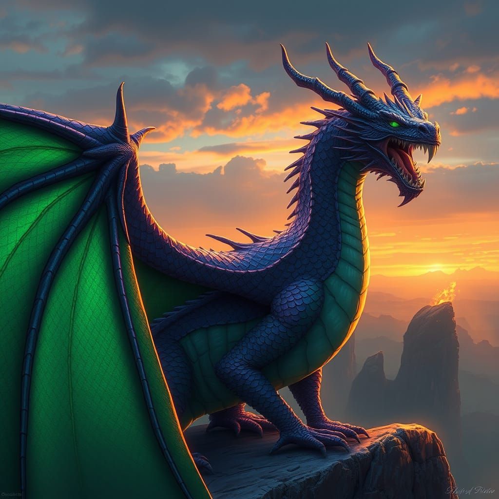 Majestic Dragon in Mystical Realism Style