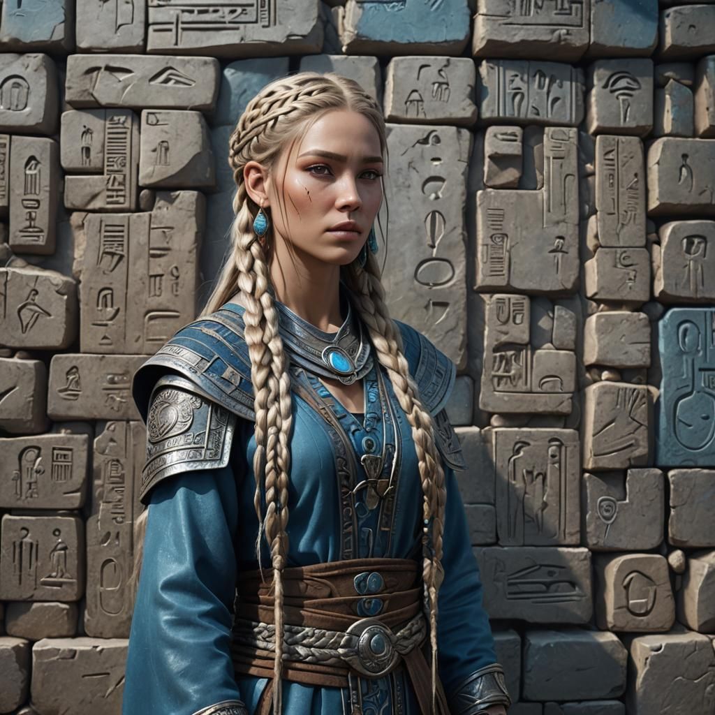 Woman with Braids and Hieroglyphics in Fantasy Art