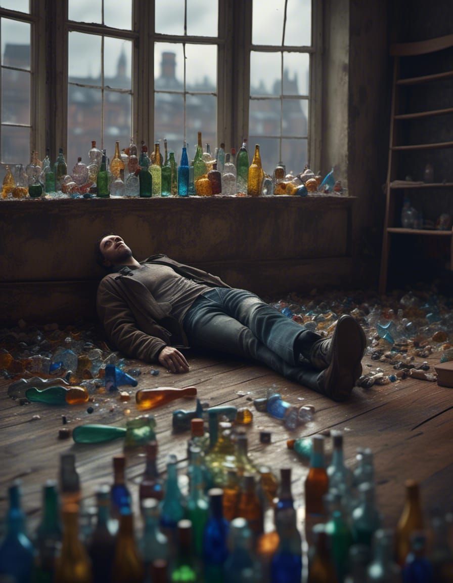 Man in Despair: Hyperrealistic Apartment Scene