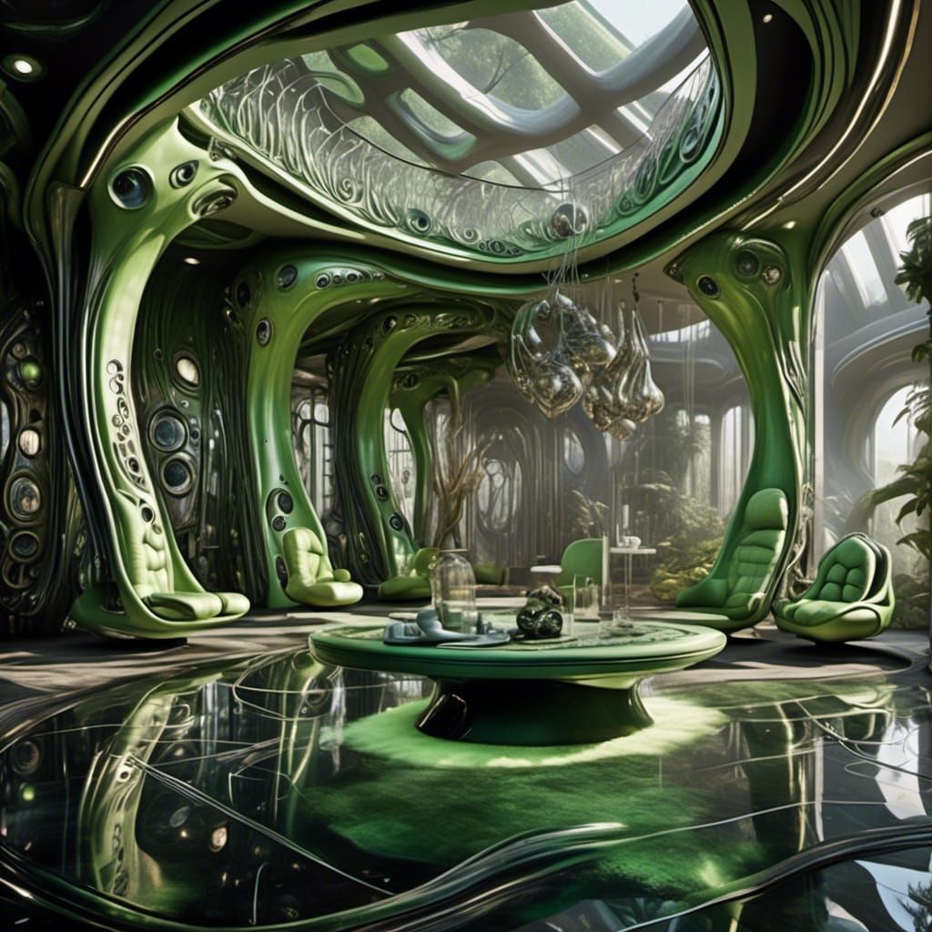 Alien Dwelling Interior with Advanced Technology