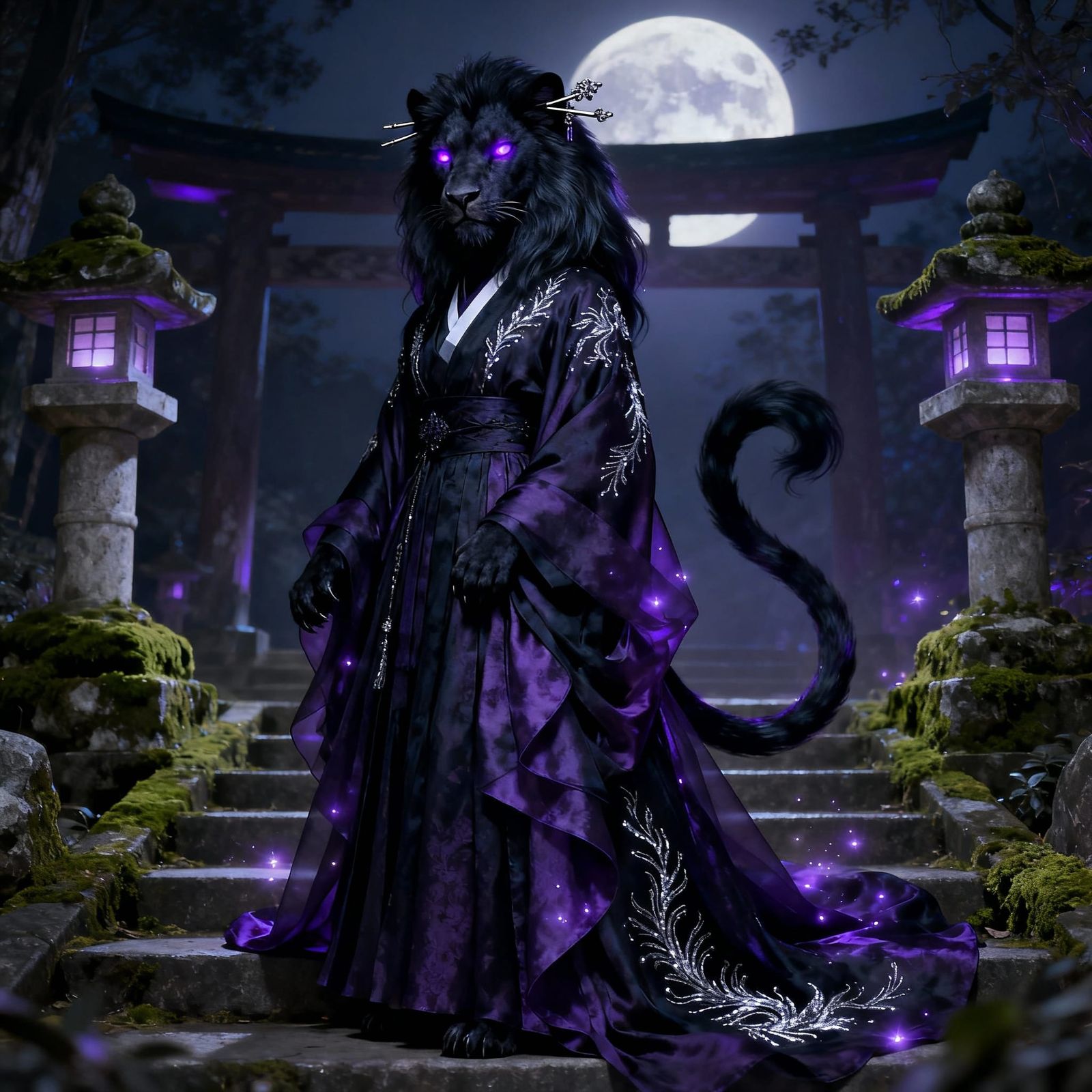 Gothic Lion Witch in Purple Hanbok