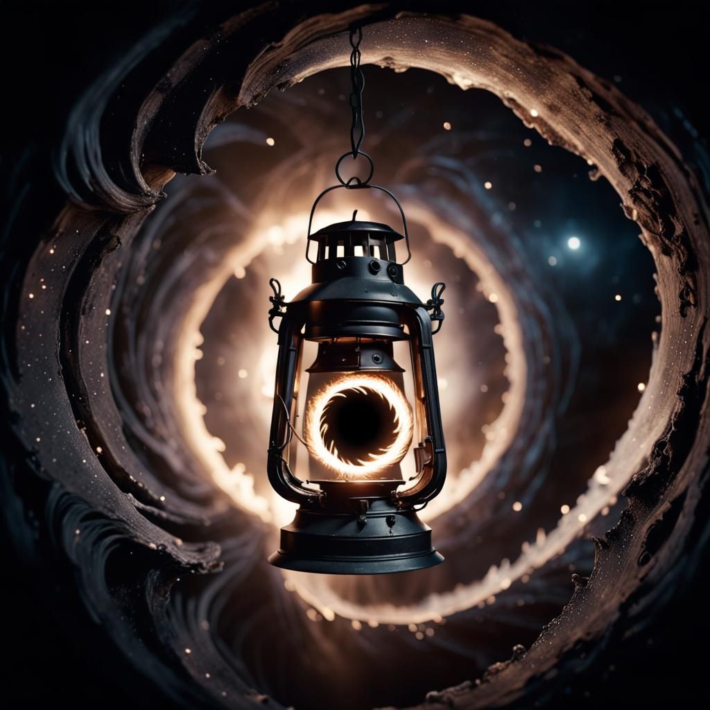 Eerie Black Hole Lantern with Swirling Light