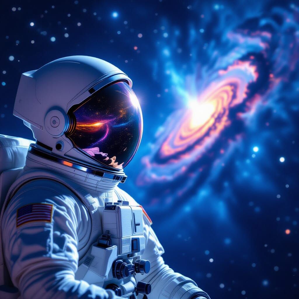 Astronaut Gazes at Vibrant Nebula in Cosmic Void