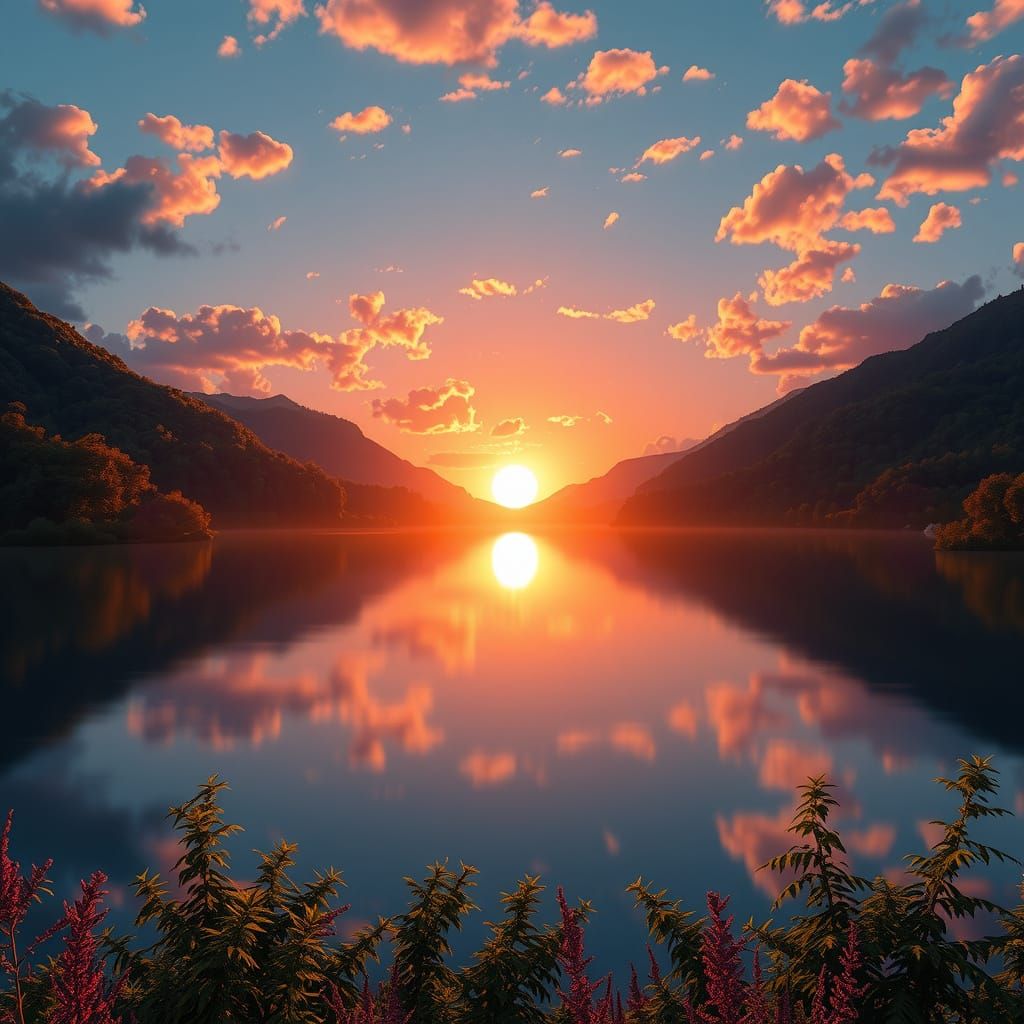 Golden Glow on Serene Lake at Sunset