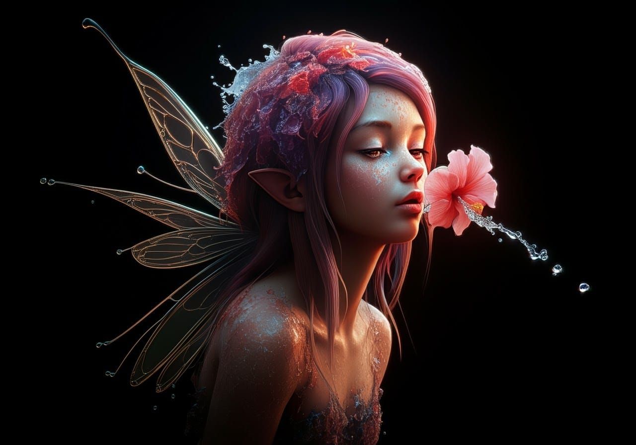 Detailed Fairy Sipping Nectar in 3D HDR