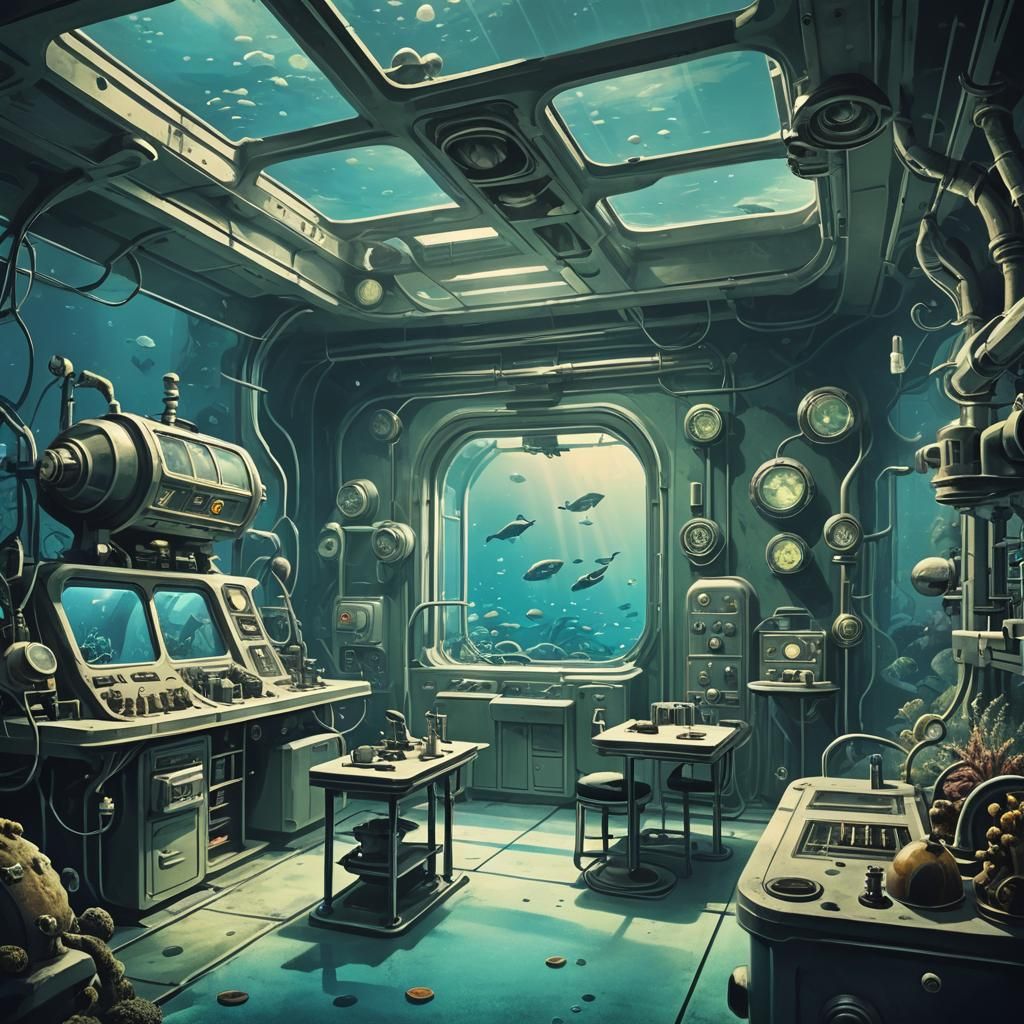 Underwater Lab in 1950s Sci-Fi Style