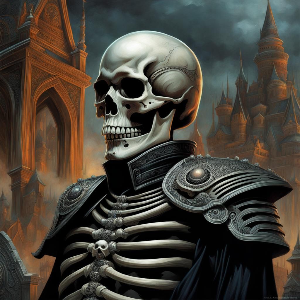 Skeleton Warrior with Epic Castle, Detailed Art