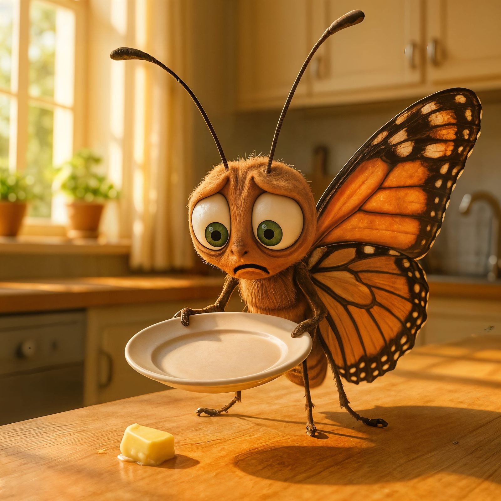Confused Butterfly with Empty Dinner Plate