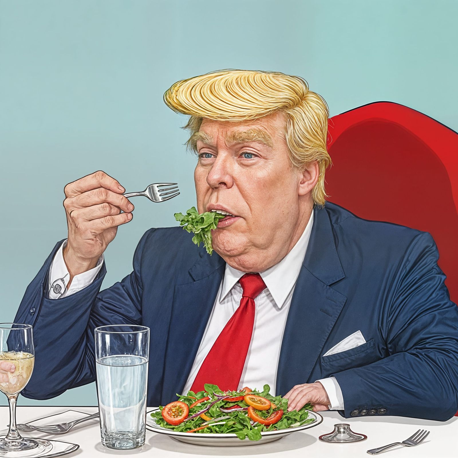Donald Trump Struggles with Healthy Salad in a Comedic Portr...