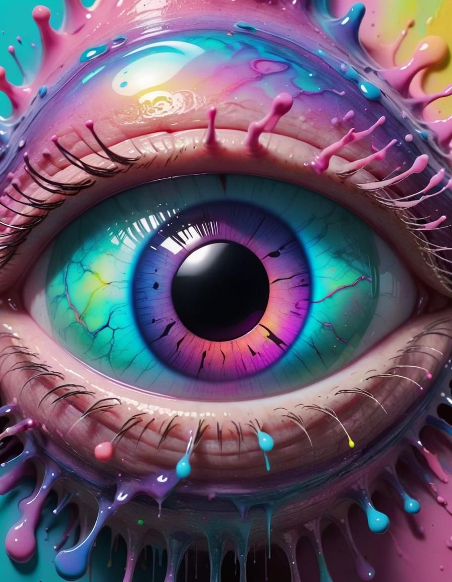 Hyperrealistic Cyclops in Iridescent Neon Splash Art