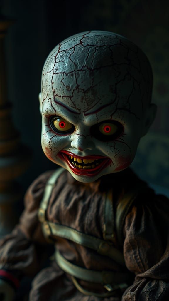 Eerie Antique Doll with Red Eyes