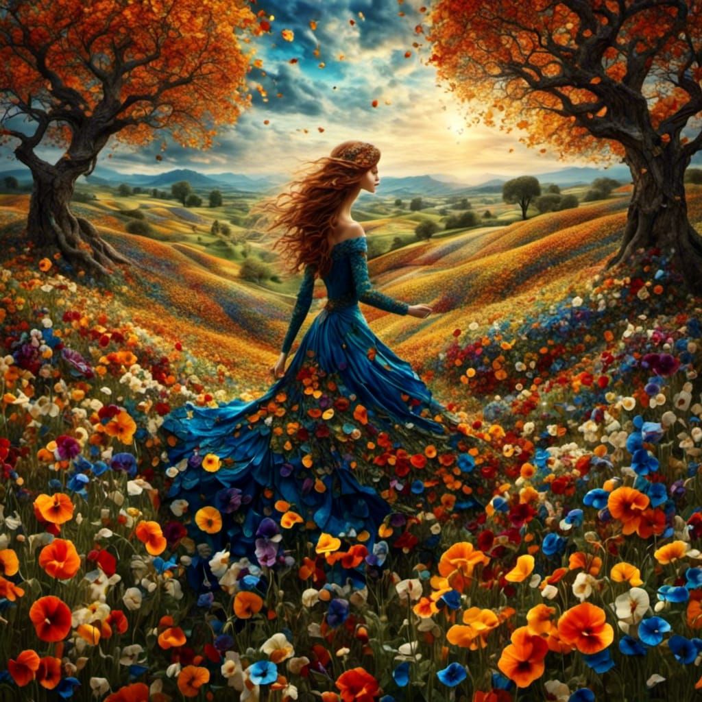 Mother Nature Walks Among Colorful Fields