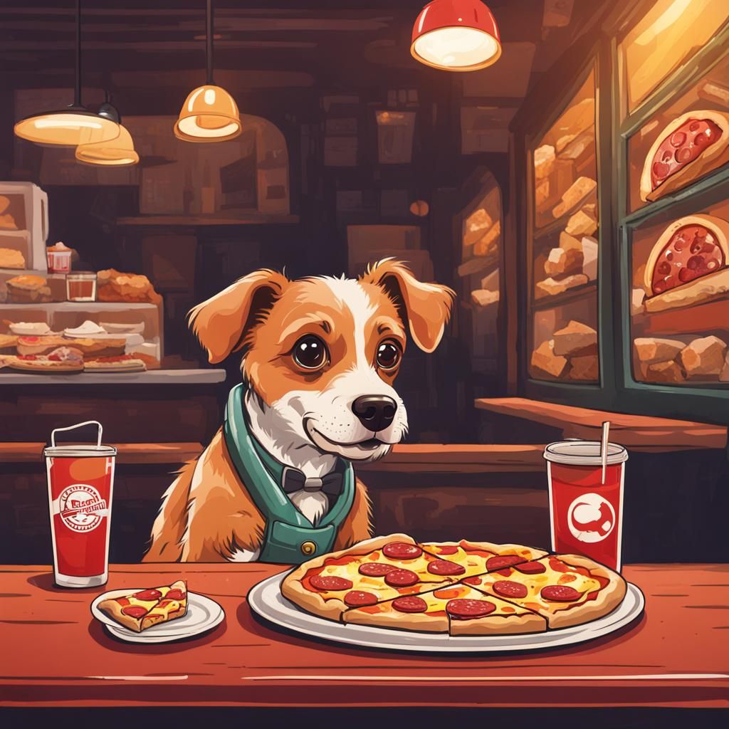 Dog's Delight: Pizza Time at the Restaurant