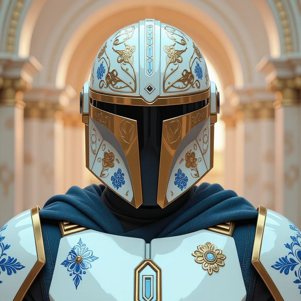 Ornate Mandalorian Armor with Floral Porcelain Design
