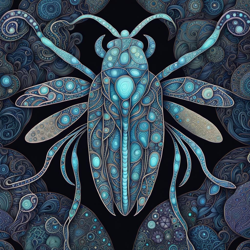 Bioluminescent Insect: Intricate Zentangle Tesselation