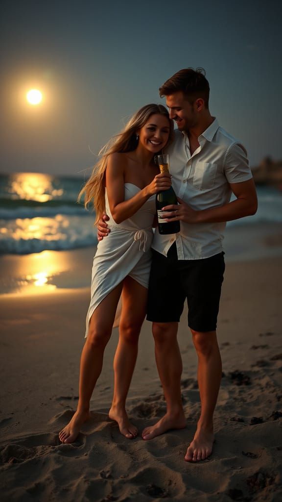 Romantic Beach Celebration in Art Nouveau Style