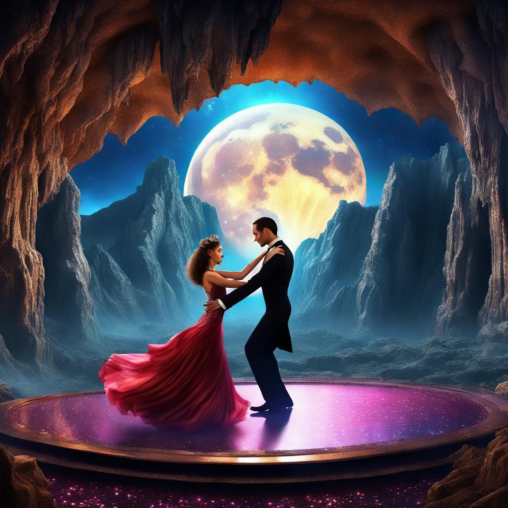 Couple Dancing Under Three Moons: Fantasy Art