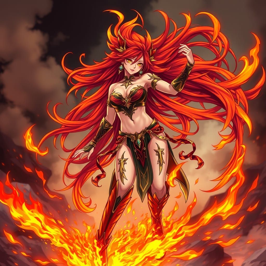 Vibrant Warrior Dances Amidst Blazing Inferno