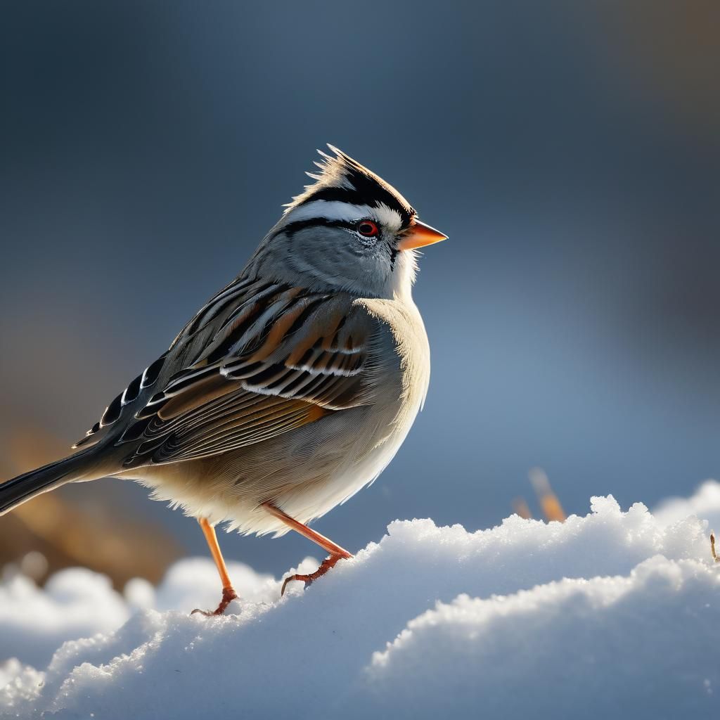 White-Crowned Sparrow on Snowbank in Splash Art