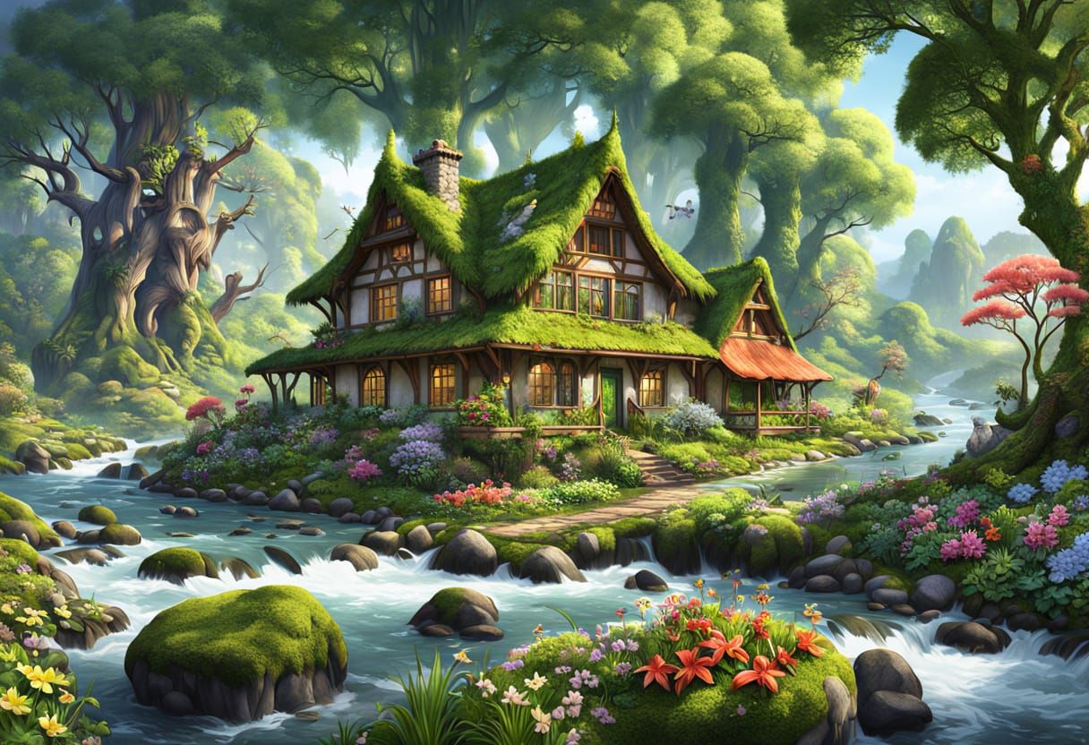 Lush Forest Scene Inspired by Ernst Haeckel