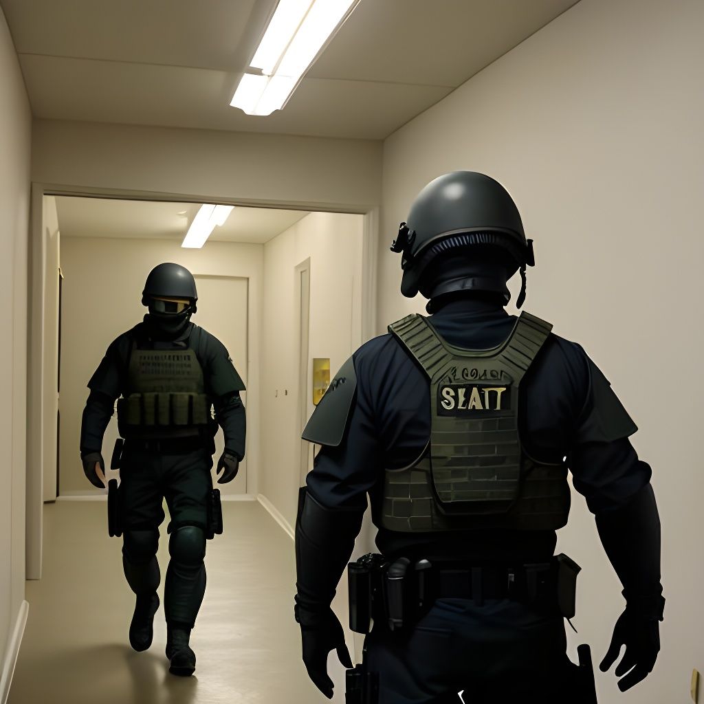 Armored Swat Officers Explore the Backrooms