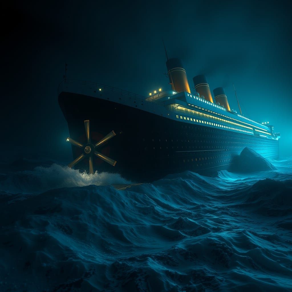 Sinking Ocean Liner in Haunting, Photorealistic Style