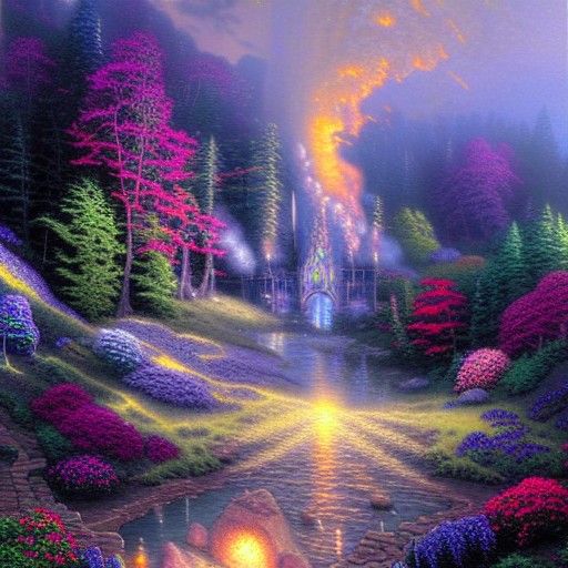 Ethereal Blue Fire Fantasy Landscape in Luminist Style