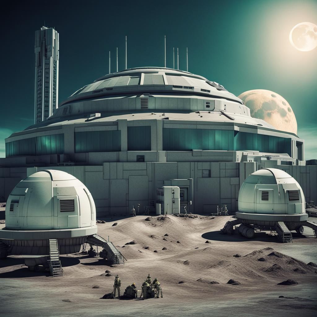 Futuristic Moon Base with Laser Turrets