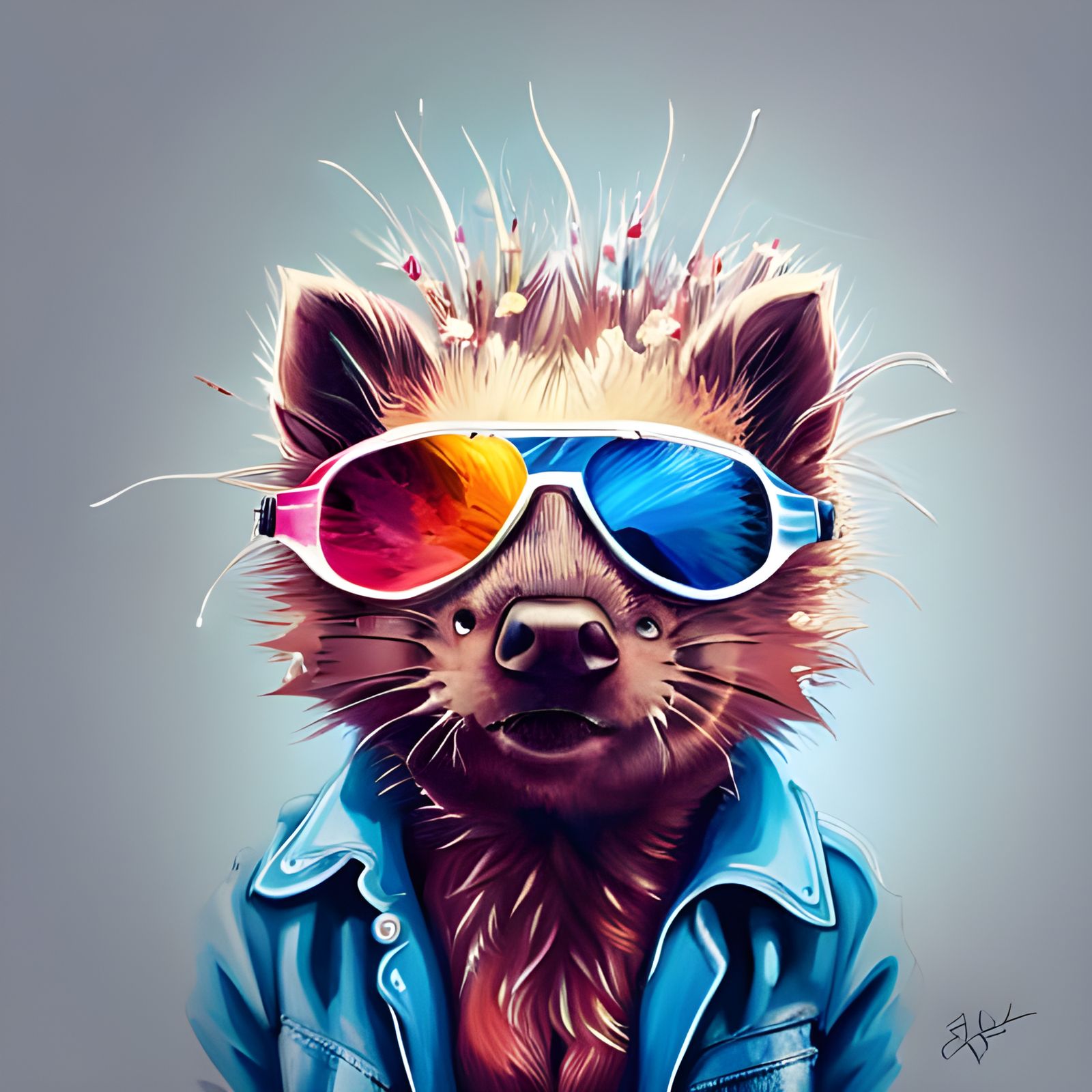 Hyperrealistic Punk Porcupine Portrait in Splash Art Style