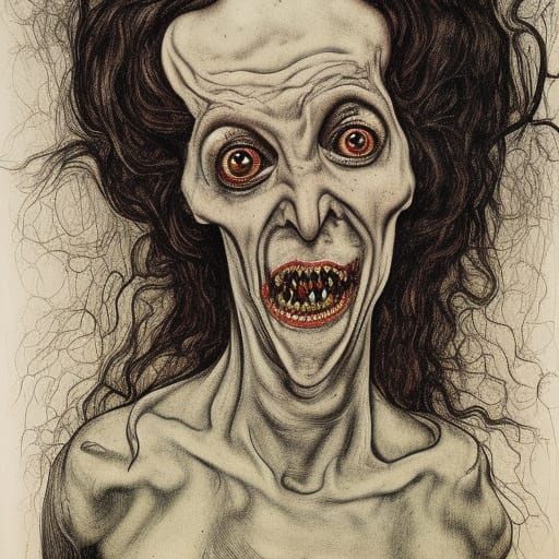 Grotesque Witch Portrait in Sepia