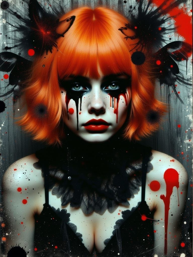 Gothic Portrait of a Woman with Ink Drip Effects