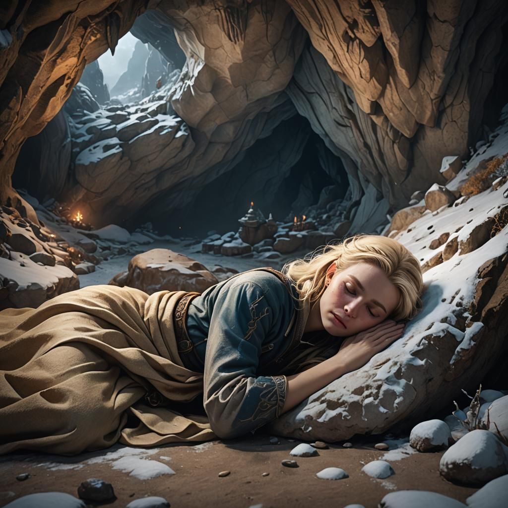 Blonde Woman's Wintersleep: Detailed Fantasy Art