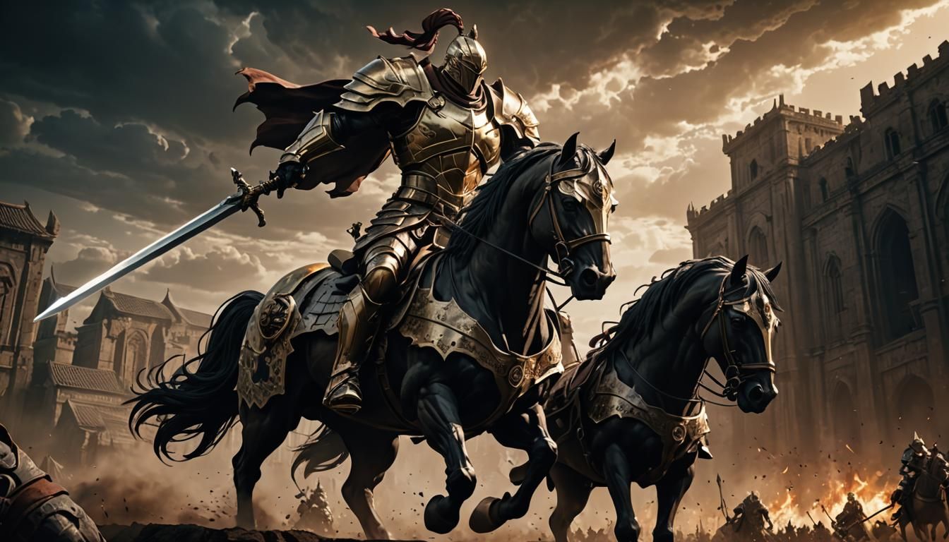 Armored Titan Knight on Dark Horse, 3D Anime Art