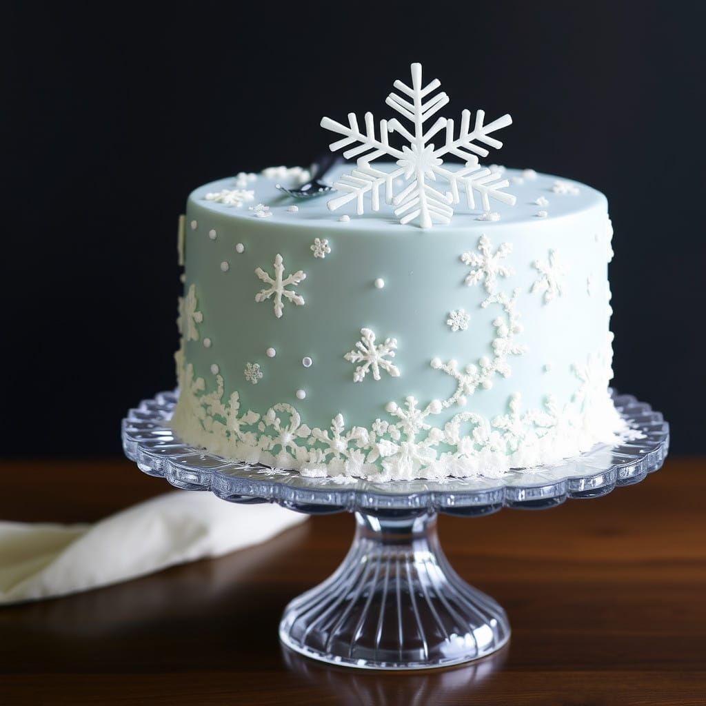 Delicate Snowflake Cake on a Crystal Pedestal