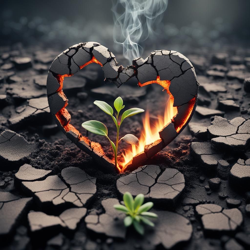 Broken Heart in Barren Landscape: Digital Art