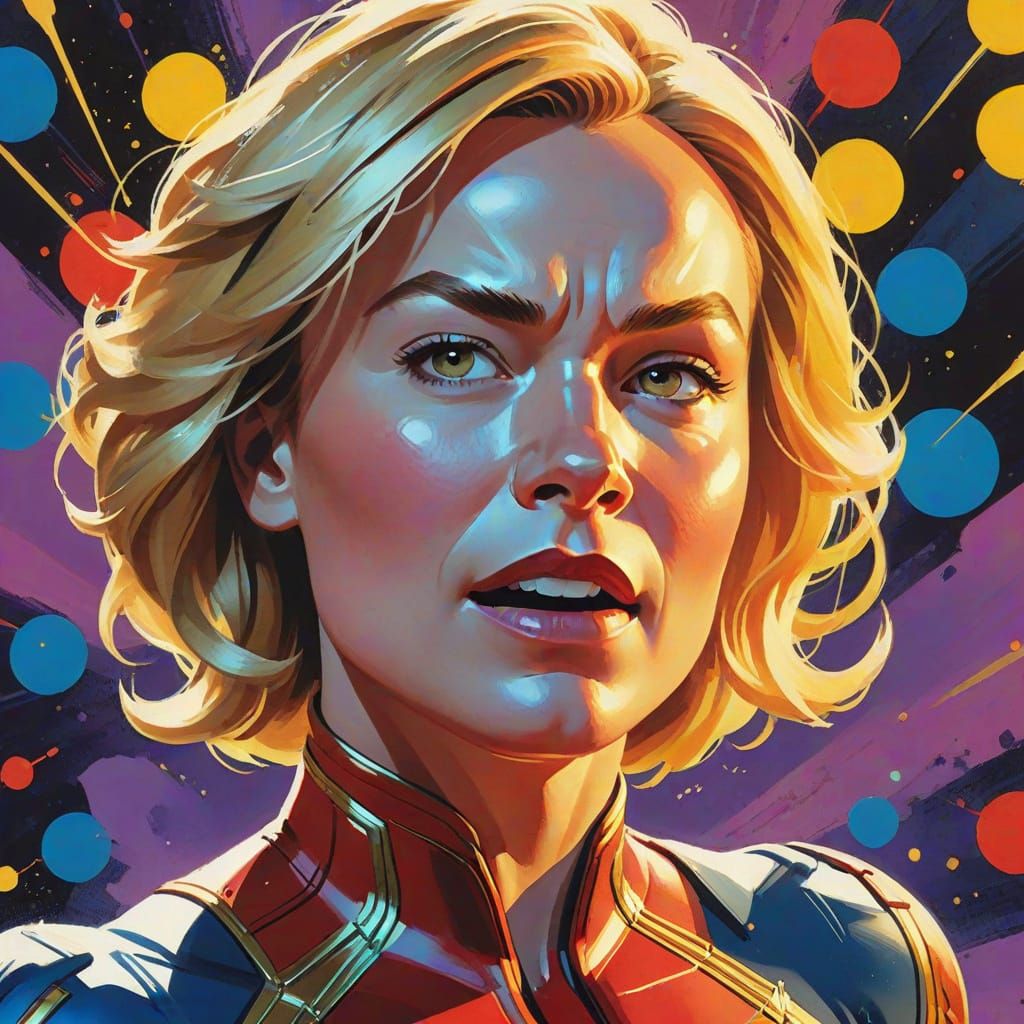 Captain Marvel Gouache Painting in Comic Style