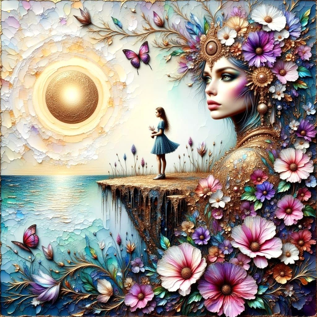 A Lonely Girl in a Vibrant Impasto Garden Scene