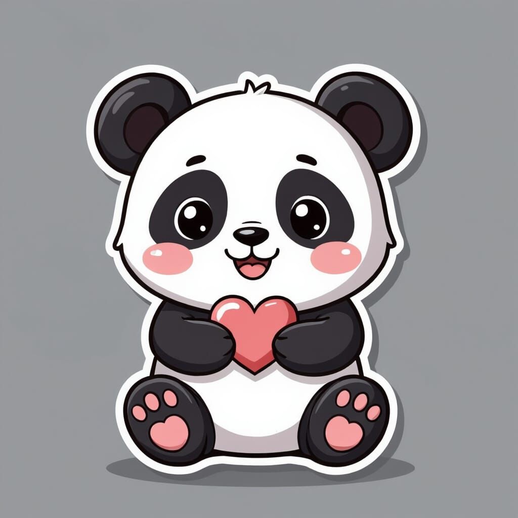 Kawaii Panda Sticker with Heart