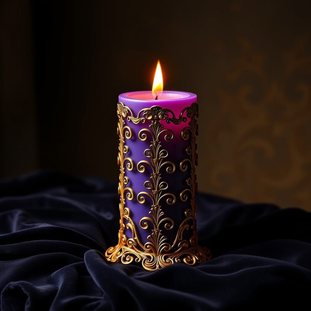 Luxurious Golden Candle in Art Nouveau Style
